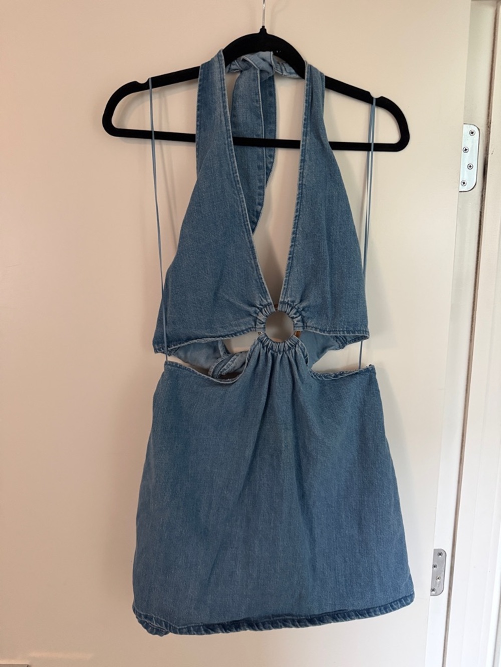 Show Me Your MuMu Light Blue Denim Halter Mini Dress